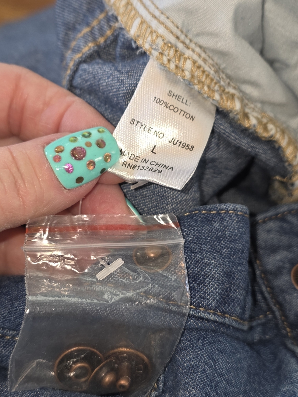 NWOT Miou Muse Classic Blue Denim Jean Jumpsuit With Snap Close Size Large - Picture 12 of 13